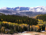 Big Horn Mountains from Hunter Mesa with fall aspen colors.